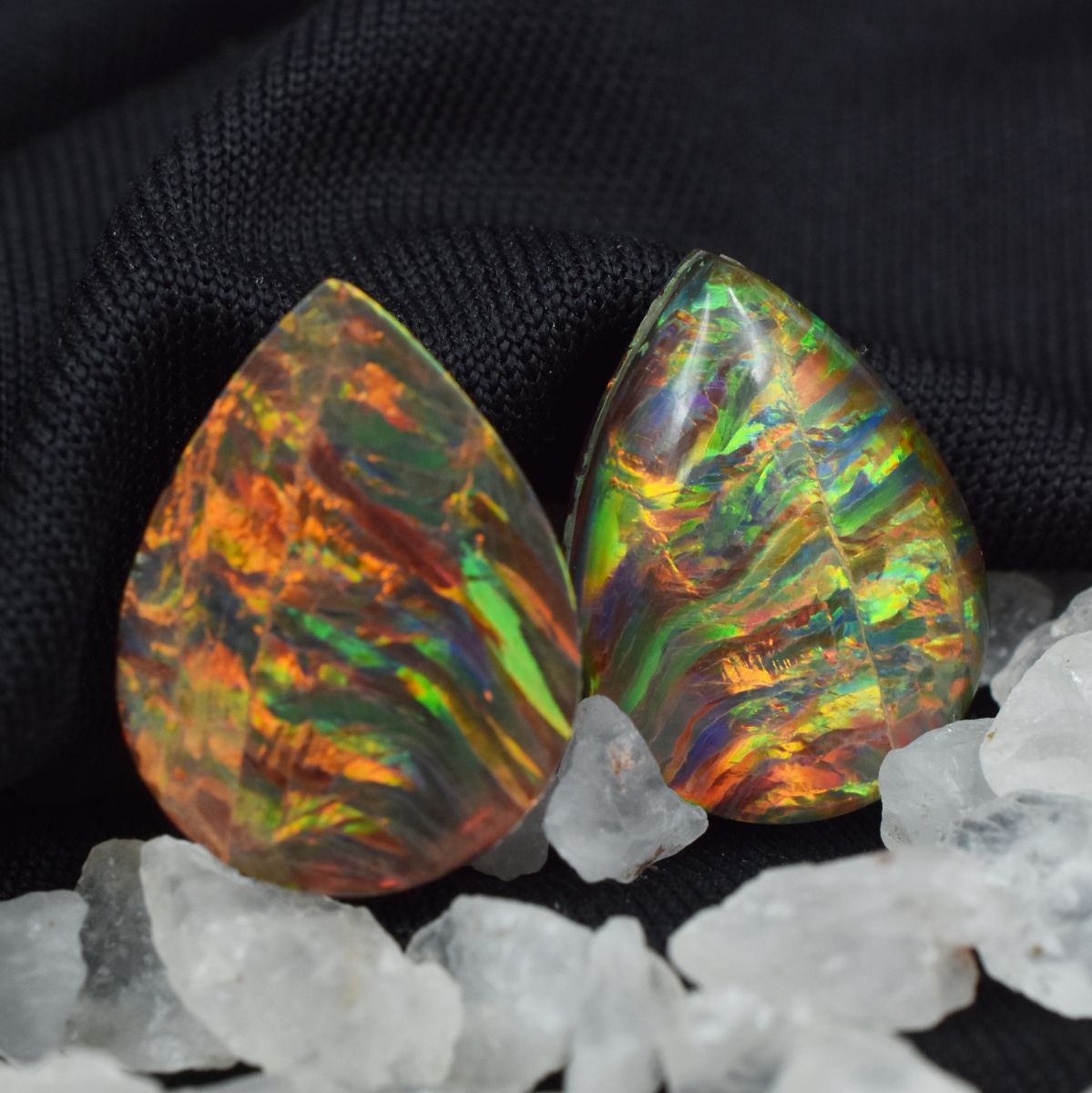 13.60 Ct NATURAL Multi-Color Opal Loose Gemstone CERTIFIED Pear Cut Pair