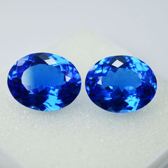 21.90 Carat Blue Tanzanite Oval Shape CERTIFIED Natural Loose Gemstone Pair