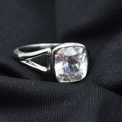 20.00 Carat White Sapphire Silver Ring Size 8.5 Square Shape Best Ring Gemstone