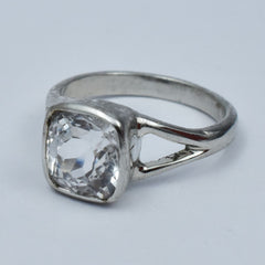 20.00 Carat White Sapphire Silver Ring Size 8.5 Square Shape Best Ring Gemstone