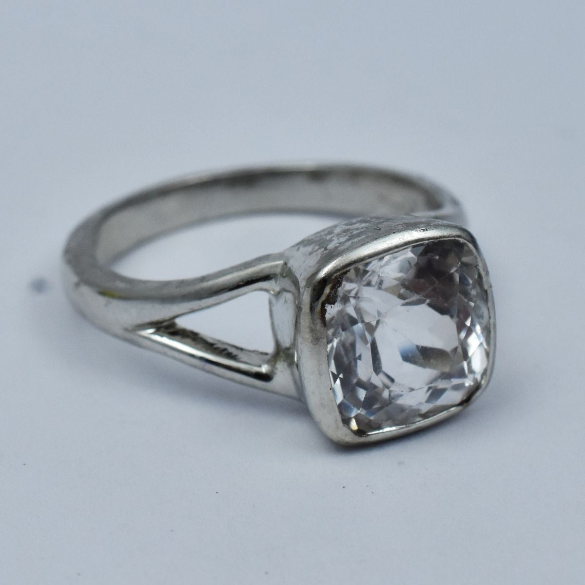 20.00 Carat White Sapphire Silver Ring Size 8.5 Square Shape Best Ring Gemstone