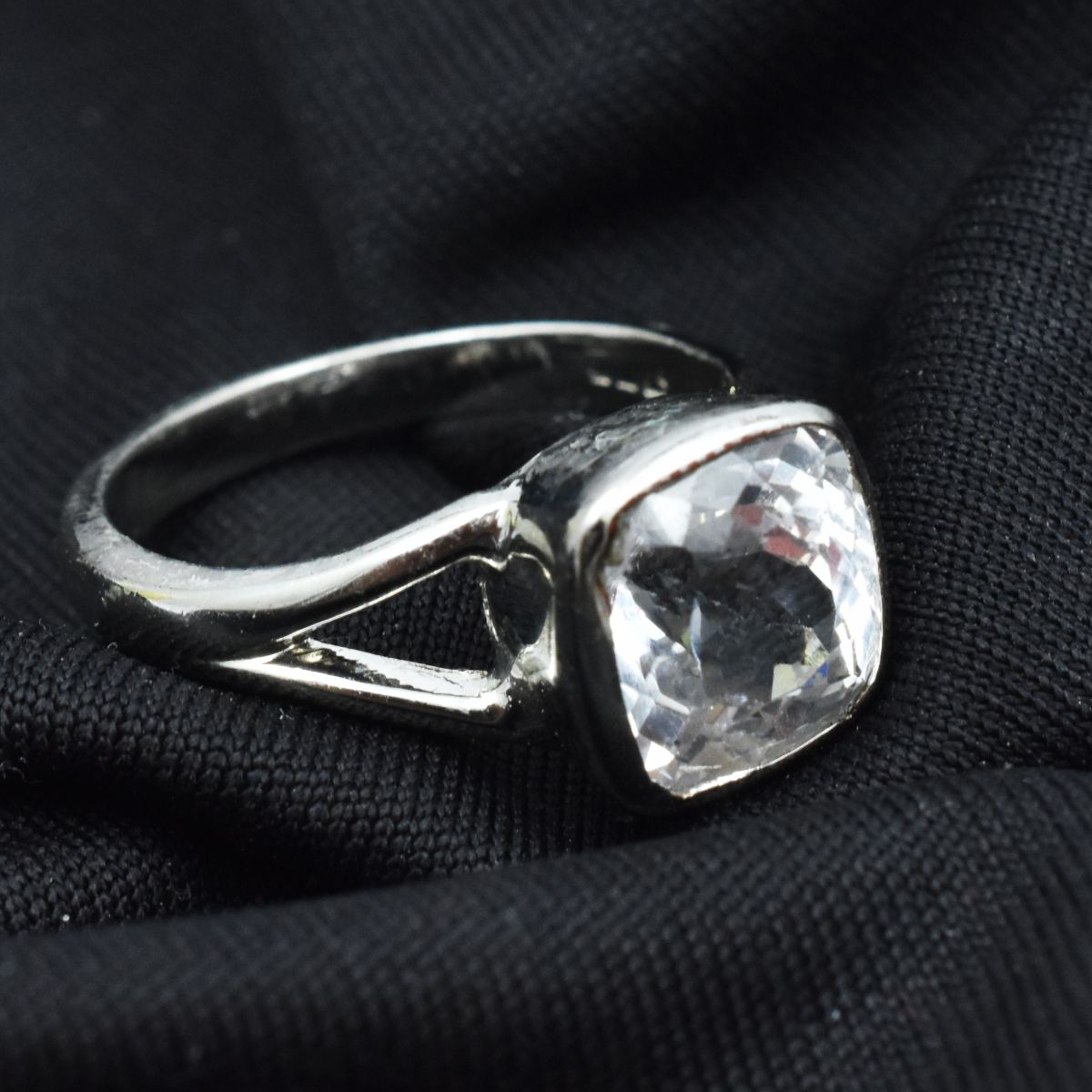 20.00 Carat White Sapphire Silver Ring Size 8.5 Square Shape Best Ring Gemstone