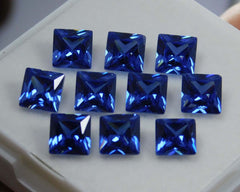 10 Pcs Natural CERTIFIED Gemstones  Sapphire Blue Square Lot 5x5 mm