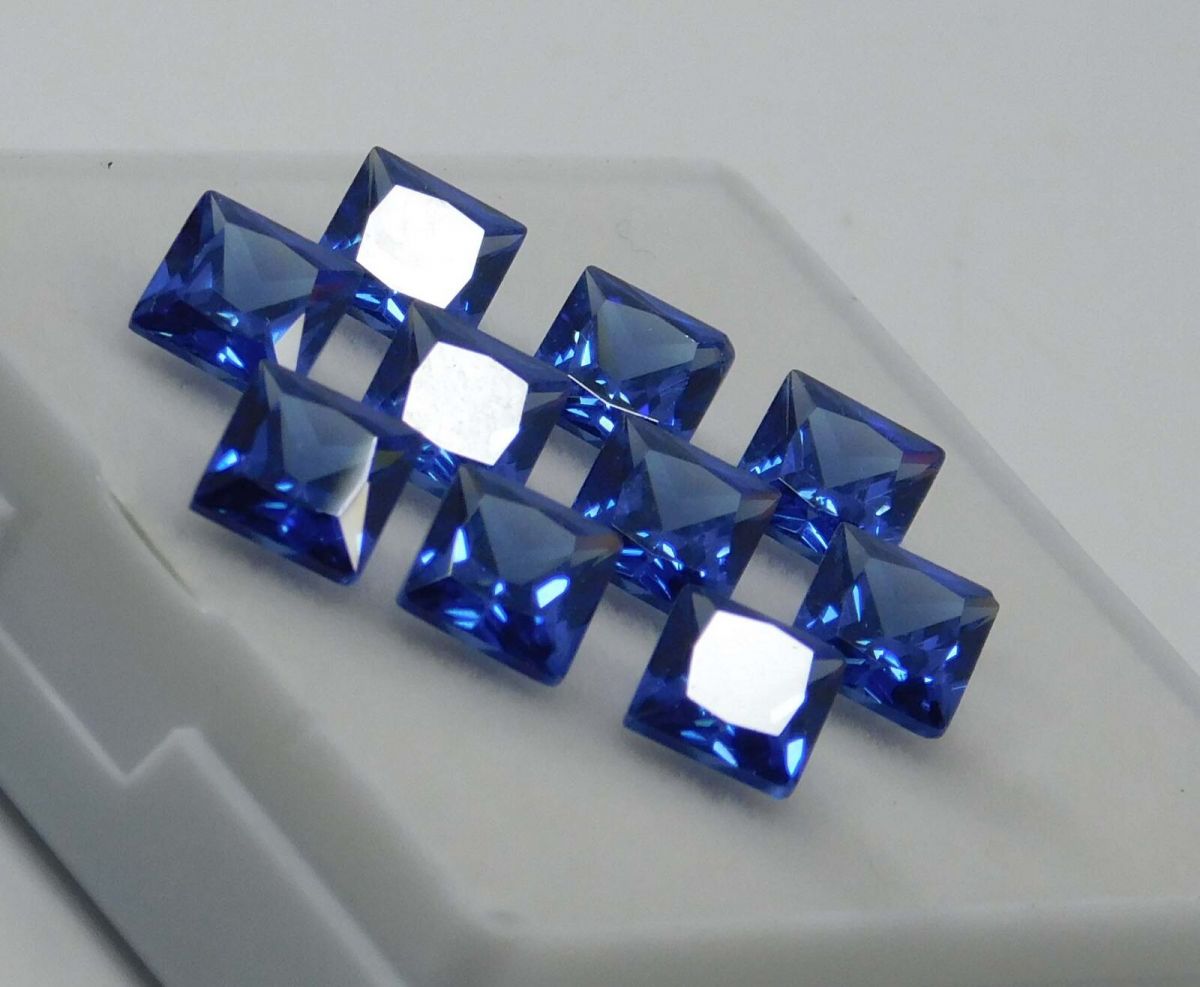 10 Pcs Natural CERTIFIED Gemstones  Sapphire Blue Square Lot 5x5 mm