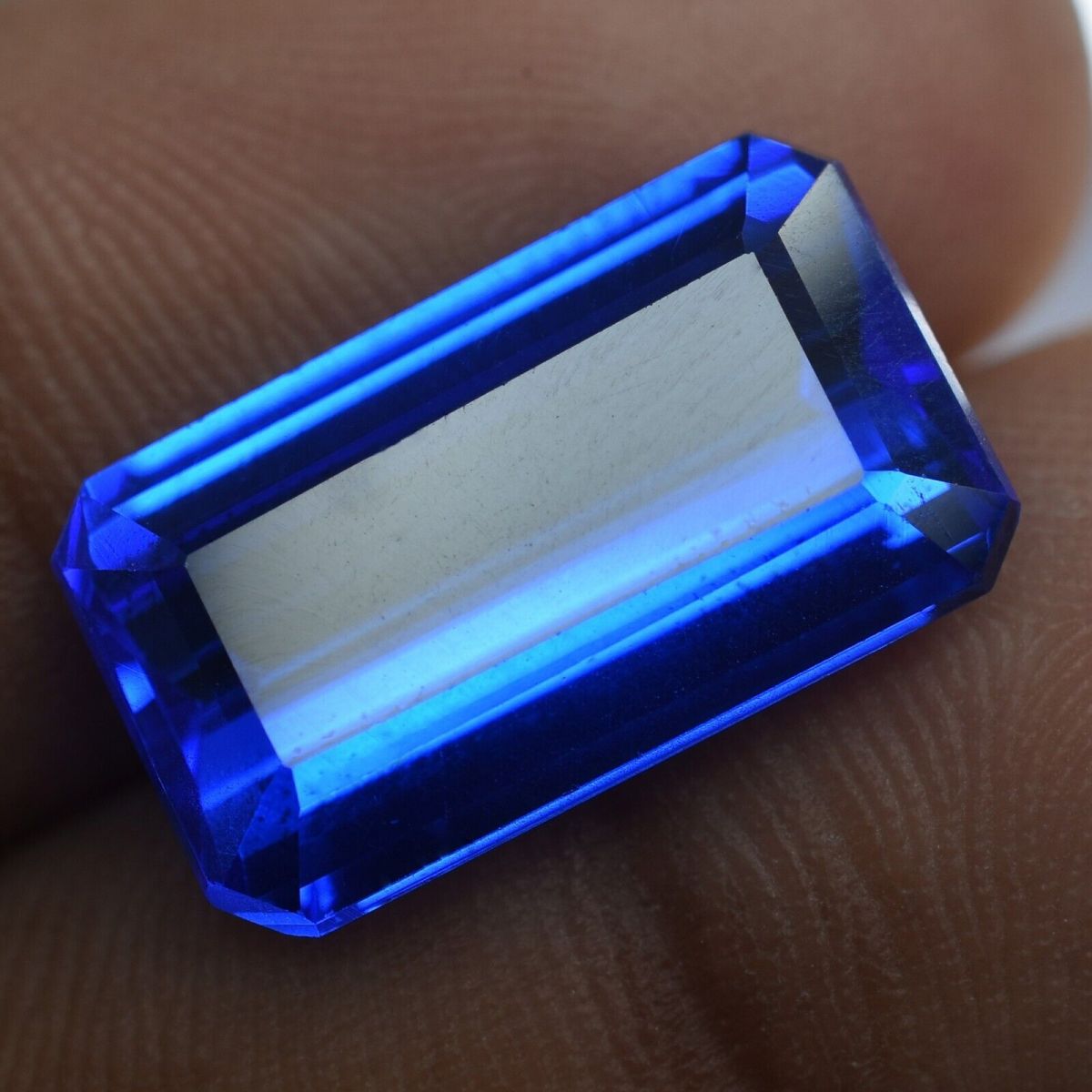 14.35 Carat NATURAL Blue TANZANITE  Color CERTIFIED Emerald Cut Loose Gemstone