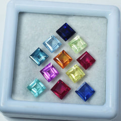 21 Pcs Natural Sapphire CERTIFIED 5 MM Mix Square Cut Ceylon Lot Loose Gemstone