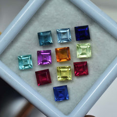 21 Pcs Natural Sapphire CERTIFIED 5 MM Mix Square Cut Ceylon Lot Loose Gemstone