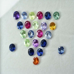 12 Pcs 7x5 MM Natural Sapphire Mix Color CERTIFIED Oval Lot Gemstone