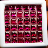 price red ruby stone natural 5 mm square cut Eye-catching red square rubies arranged evenly in display case – 5 mm certified gemstones