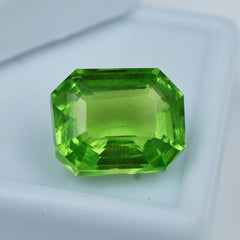 9.60 Ct NATURAL Stunning Green PERIDOT Rare Emerald Cut Loose Gemstone CERTIFIED