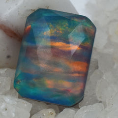 Natural Opal Multi-Color Emerald Cut 15.95 Ct Loose Gemstone CERTIFIED