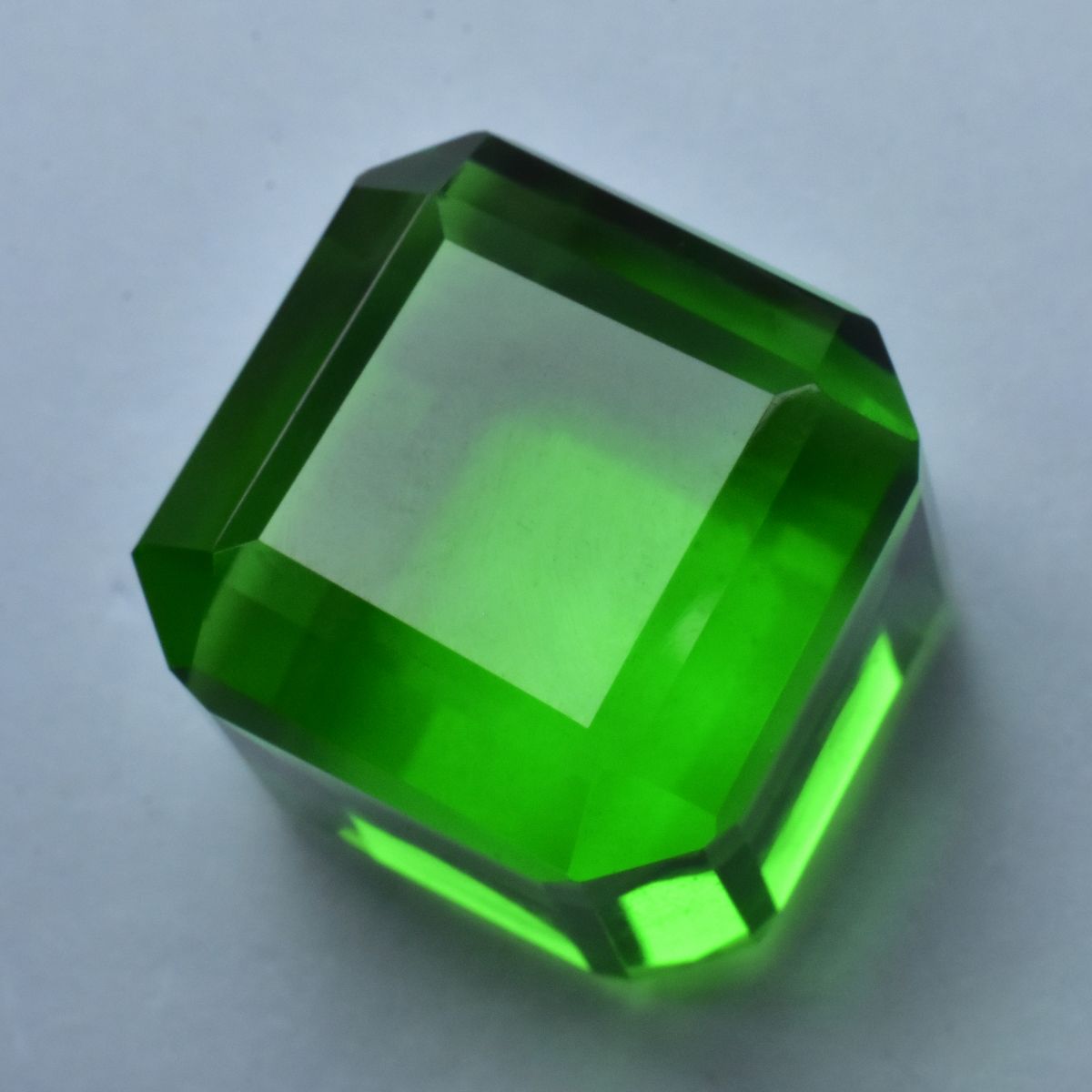 Lab-Created Green Peridot Cube Cut 50.25 Carat CERTIFIED Loose Gemstone