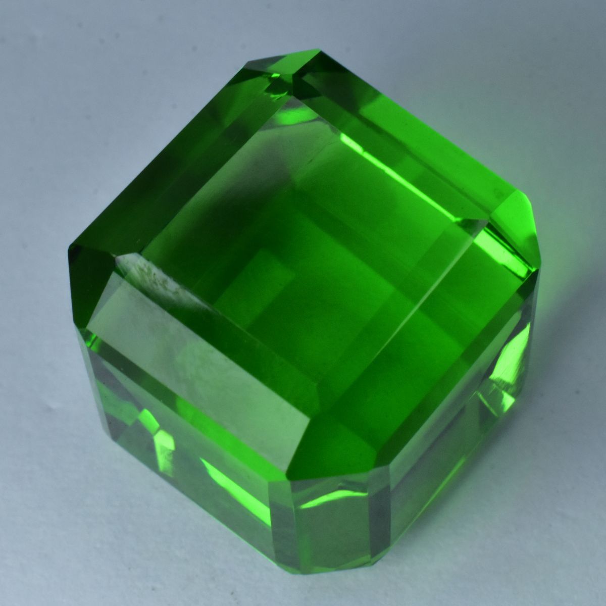 Lab-Created Green Peridot Cube Cut 50.25 Carat CERTIFIED Loose Gemstone