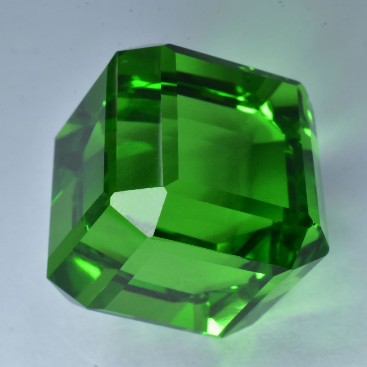 Lab-Created Green Peridot Cube Cut 50.25 Carat CERTIFIED Loose Gemstone