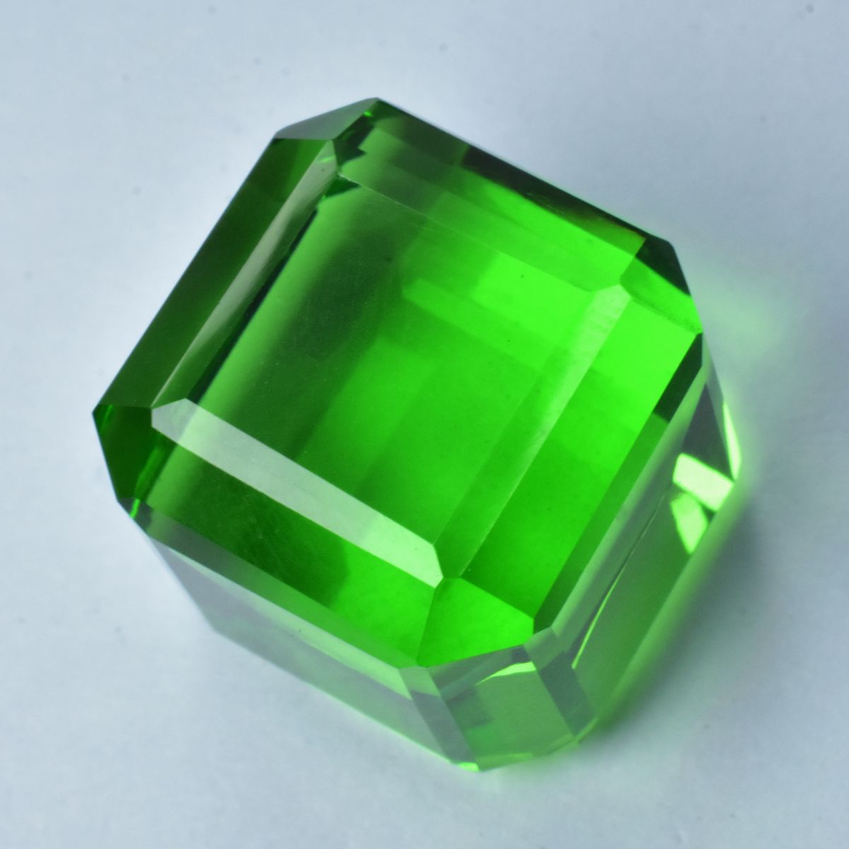 Lab-Created Green Peridot Cube Cut 50.25 Carat CERTIFIED Loose Gemstone