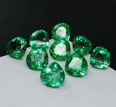 9 Pcs Natural Green Emerald 75.41 Ct CERTIFIED Pear Gemstones Lot Earing Size