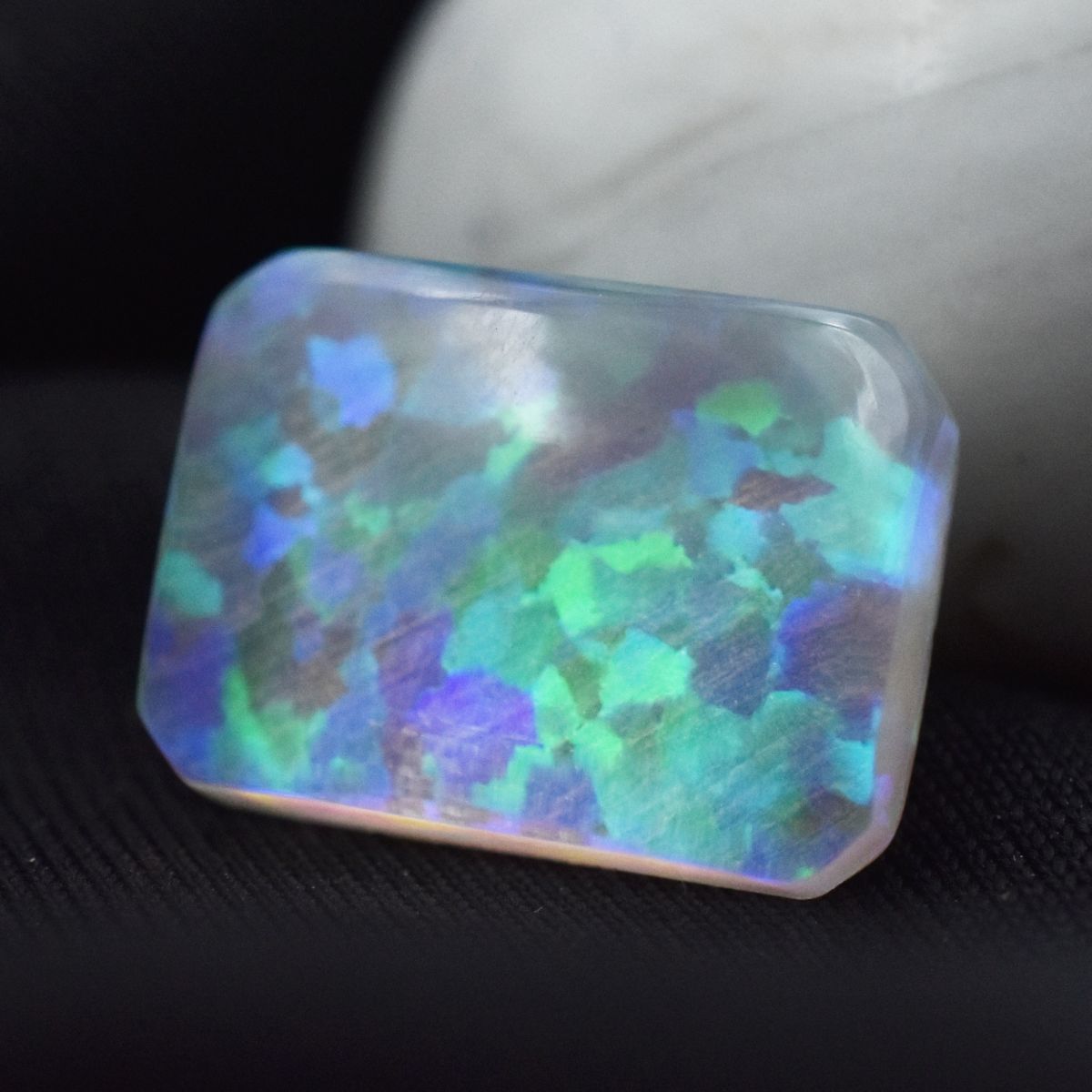 Ethiopian Natural Opal Multi-Color 11.05 Ct Emerald Cut CERTIFIED Loose Gemstone