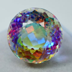 40.87 Ct Topaz Round Cut Lab-Created Rainbow Mystic CERTIFIED Loose Gemstone