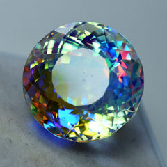 40.87 Ct Topaz Round Cut Lab-Created Rainbow Mystic CERTIFIED Loose Gemstone