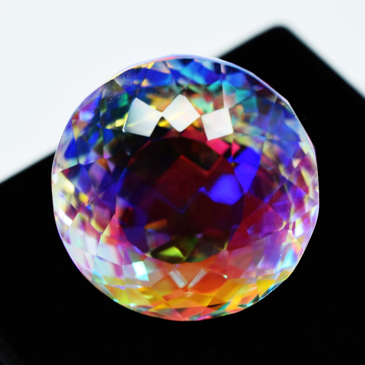 40.87 Ct Topaz Round Cut Lab-Created Rainbow Mystic CERTIFIED Loose Gemstone