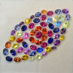 CERTIFIED 6 Pcs Natural Mix Color Sapphire Oval Cut 5x3 mm Loose Gemstone Lot