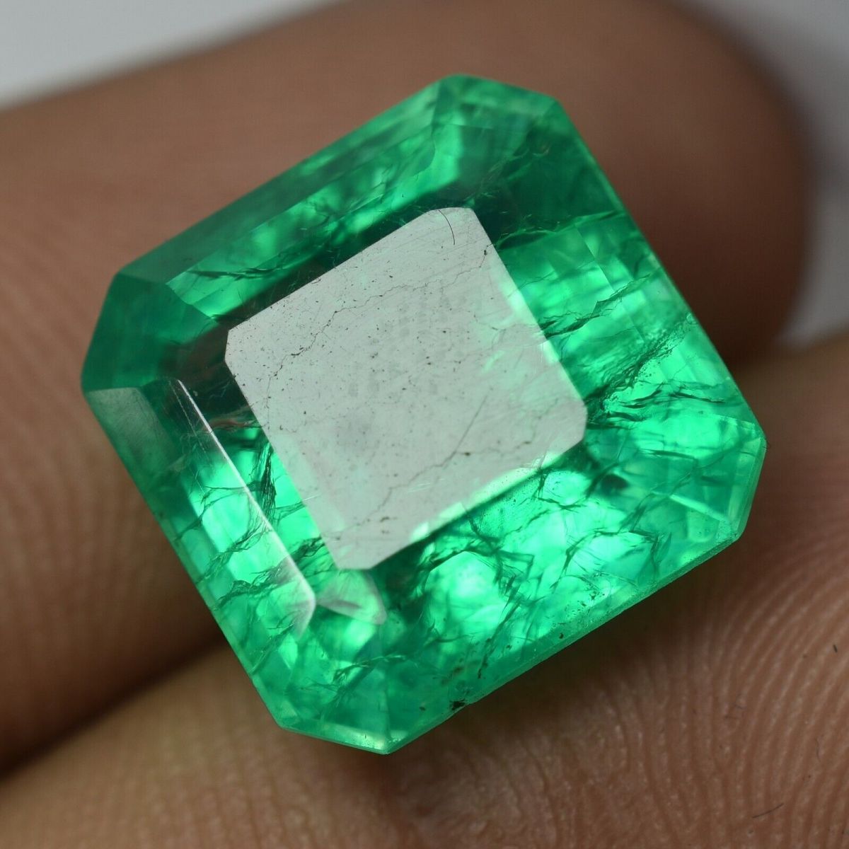 8.35 Ct Natural COLOMBIAN Green EMERALD Square Cut Loose Gemstone CERTIFIED