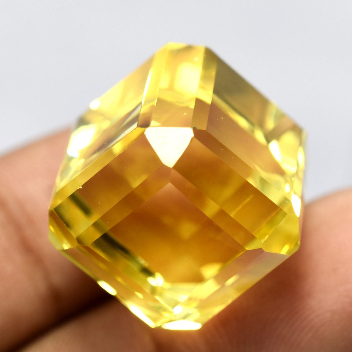 Cube Cut Lab-Created Yellow Sapphire 52.48 Ct CERTIFIED Huge Size Gemstone