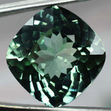 Loose square cushion cut grandidierite, 14.60 ct natural gemstone, bluish-green, certified quality.