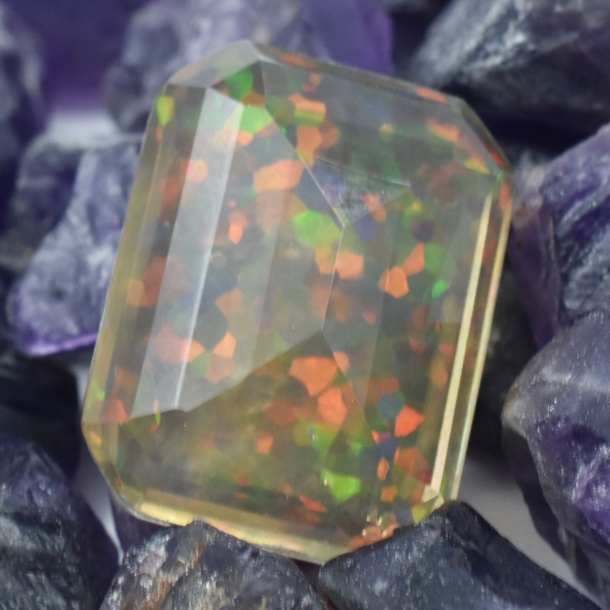 14.60 Ct Ethiopian Opal Multi-Color Natural Emerald Cut CERTIFIED Loose Gemstone