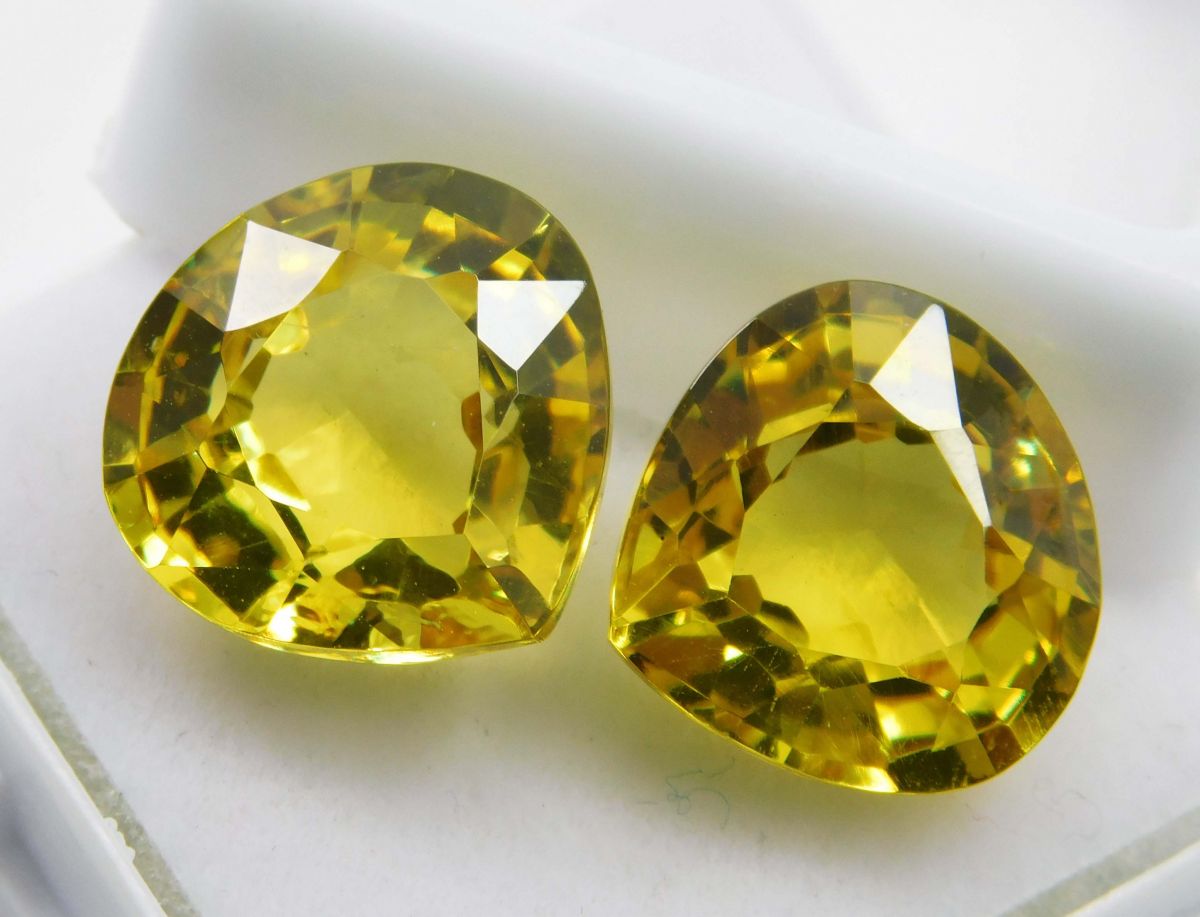 21 Ct Natural Yellow Sapphire Pear Shape Certified Loose Gemstone Pair