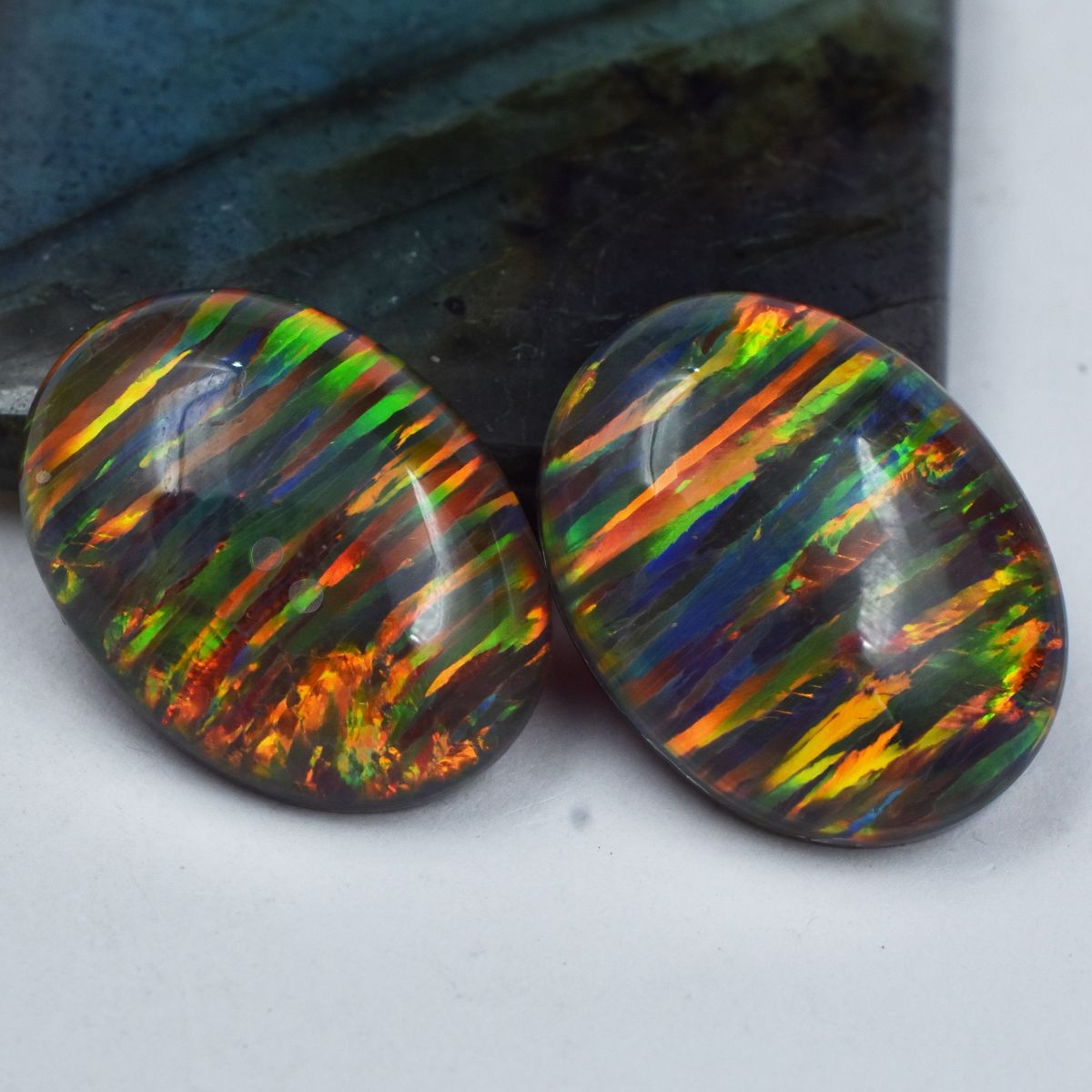 Multi-Color Opal 13.50 Ct Natural Oval Cut Pair Loose Gemstone CERTIFIED