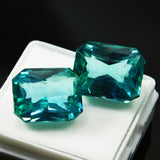 Natural green grandidierite gemstones, certified emerald cut, loose pair, 20.10 ct total