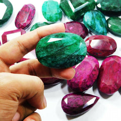 Emerald Ruby Lot Mix Shape CERTIFIED 250 Ct Natural Loose Gemstone Huge Size