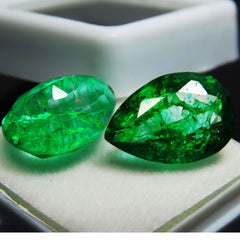 Exclusive Green EMERALD Muzo Natural 16.16 Ct CERTIFIED Pair Gemstone Pear Cut
