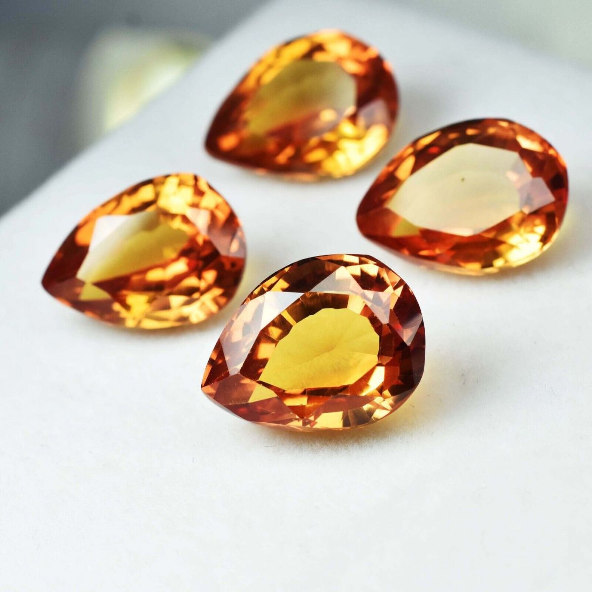 35.10 Carat Natural CEYLON High Quality Sapphire Yellow 4 Pcs CERTIFIED Pear Cut