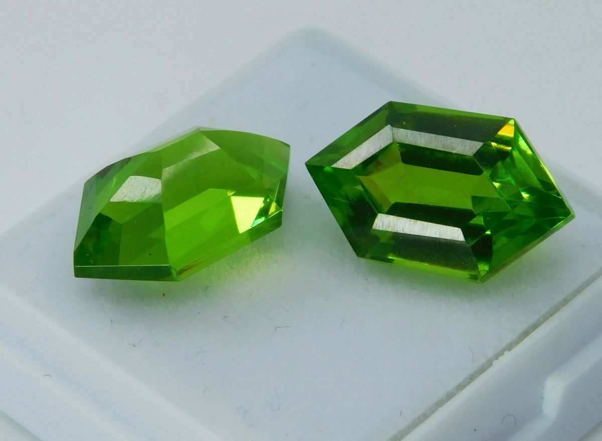 18.26 Ct Fancy Cut Natural Green Peridot CERTIFIED Loose Gemstones Pair