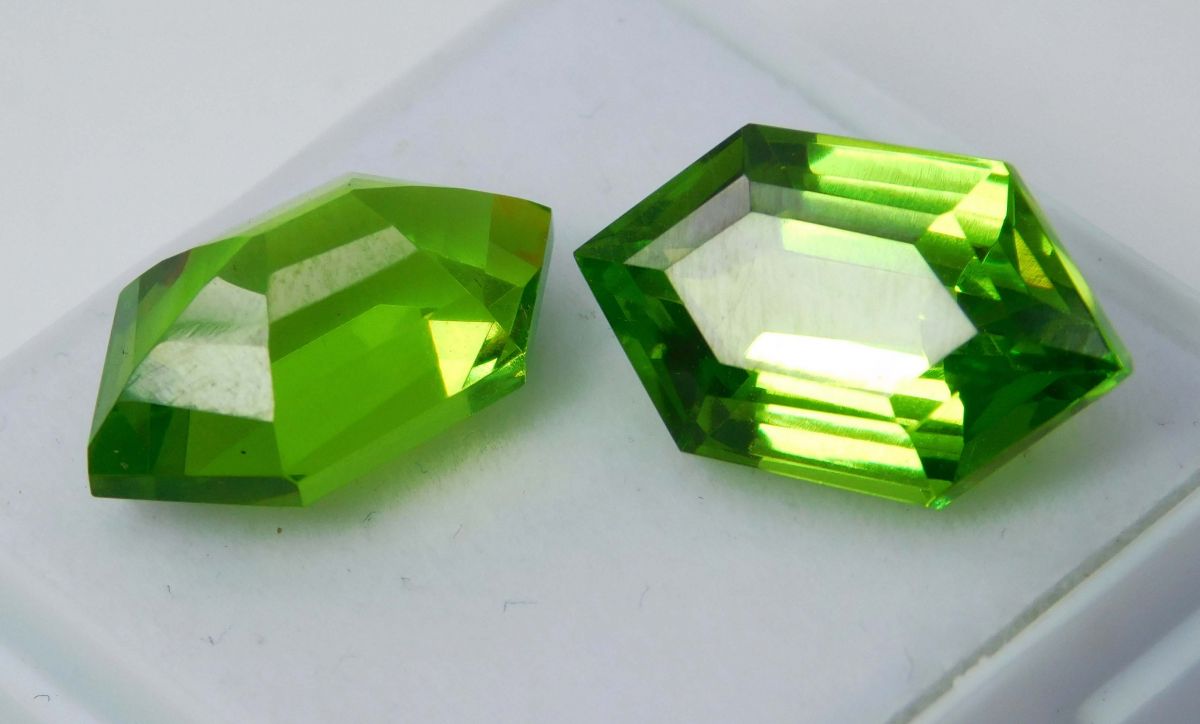 18.26 Ct Fancy Cut Natural Green Peridot CERTIFIED Loose Gemstones Pair