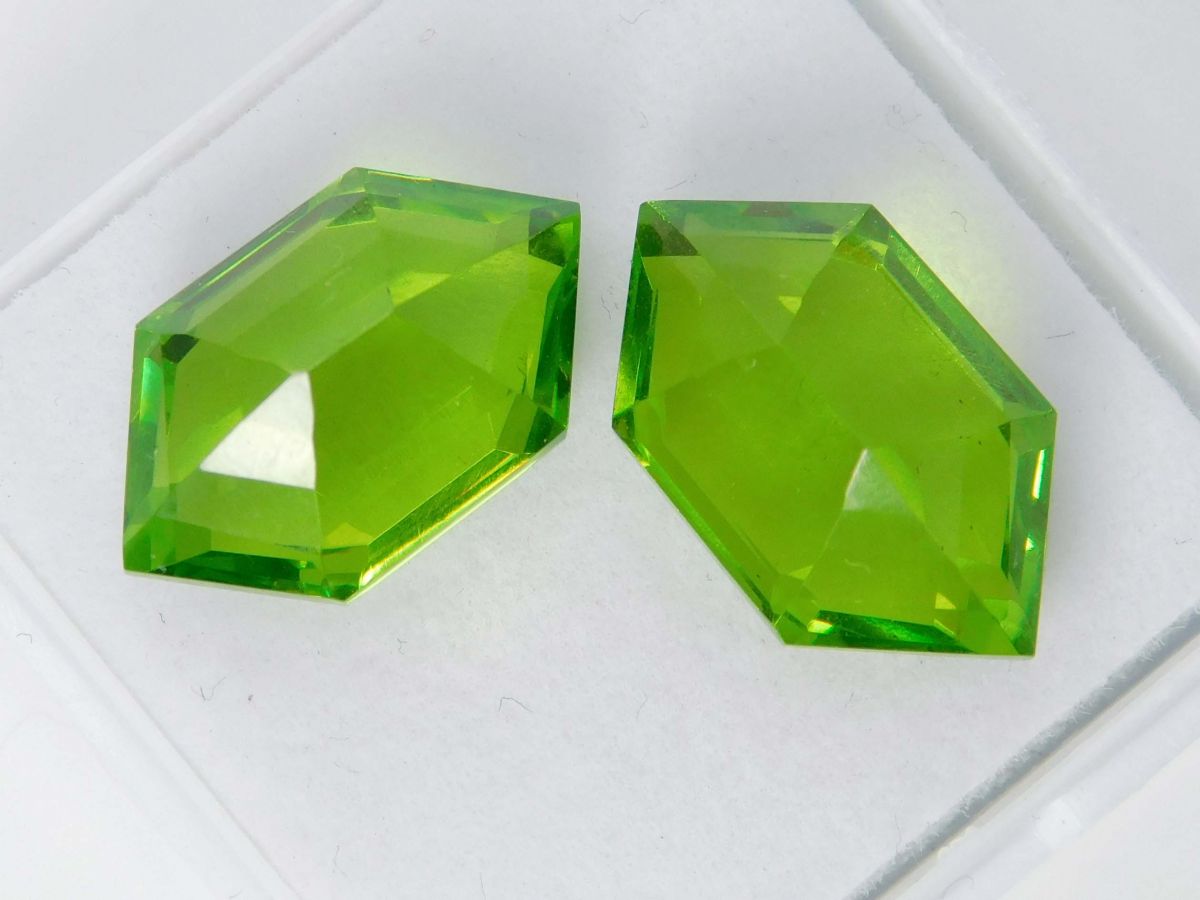 18.26 Ct Fancy Cut Natural Green Peridot CERTIFIED Loose Gemstones Pair