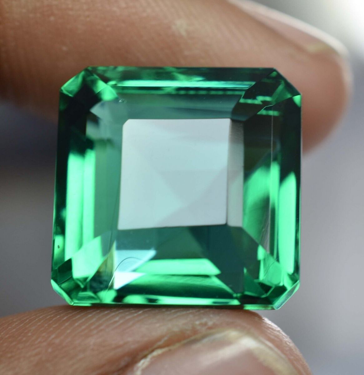 Glorious Green Square Cut 23.70 Ct Lab-Created Emerald CERTIFIED Loose Gemstone