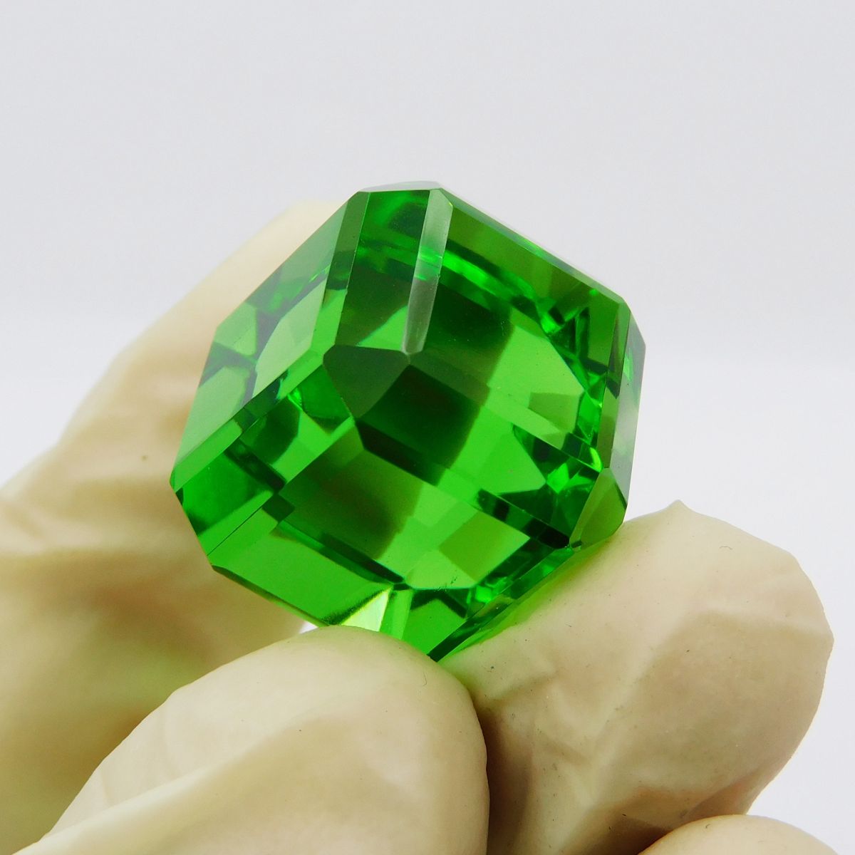 A+ CERTIFIED Rare Green Peridot Cube Shape 61.10 Ct Loose Gemstone Big Size