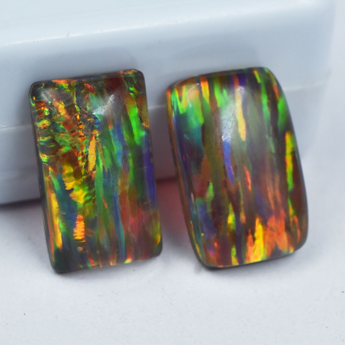 Emerald Cut Natural 12.05 Ct Opal Multi-Color Loose Gemstone CERTIFIED Pair