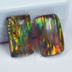 Emerald Cut Natural 12.05 Ct Opal Multi-Color Loose Gemstone CERTIFIED Pair