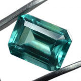 Certified natural grandidierite gemstone, emerald cut, bluish-green, 11.80 carats, loose stone.