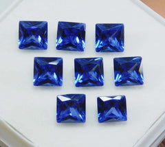 Blue Sapphire CERTIFIED Square Cut Ring Size 8 PCS Natural Loose Gemstone Lot