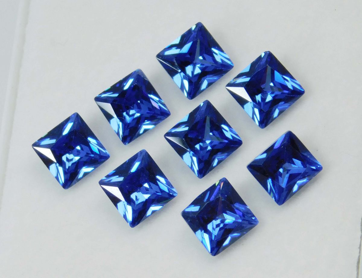 Blue Sapphire CERTIFIED Square Cut Ring Size 8 PCS Natural Loose Gemstone Lot