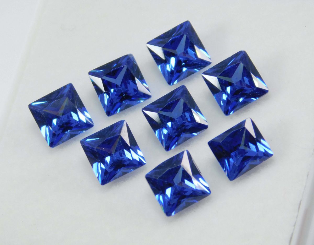 Blue Sapphire CERTIFIED Square Cut Ring Size 8 PCS Natural Loose Gemstone Lot