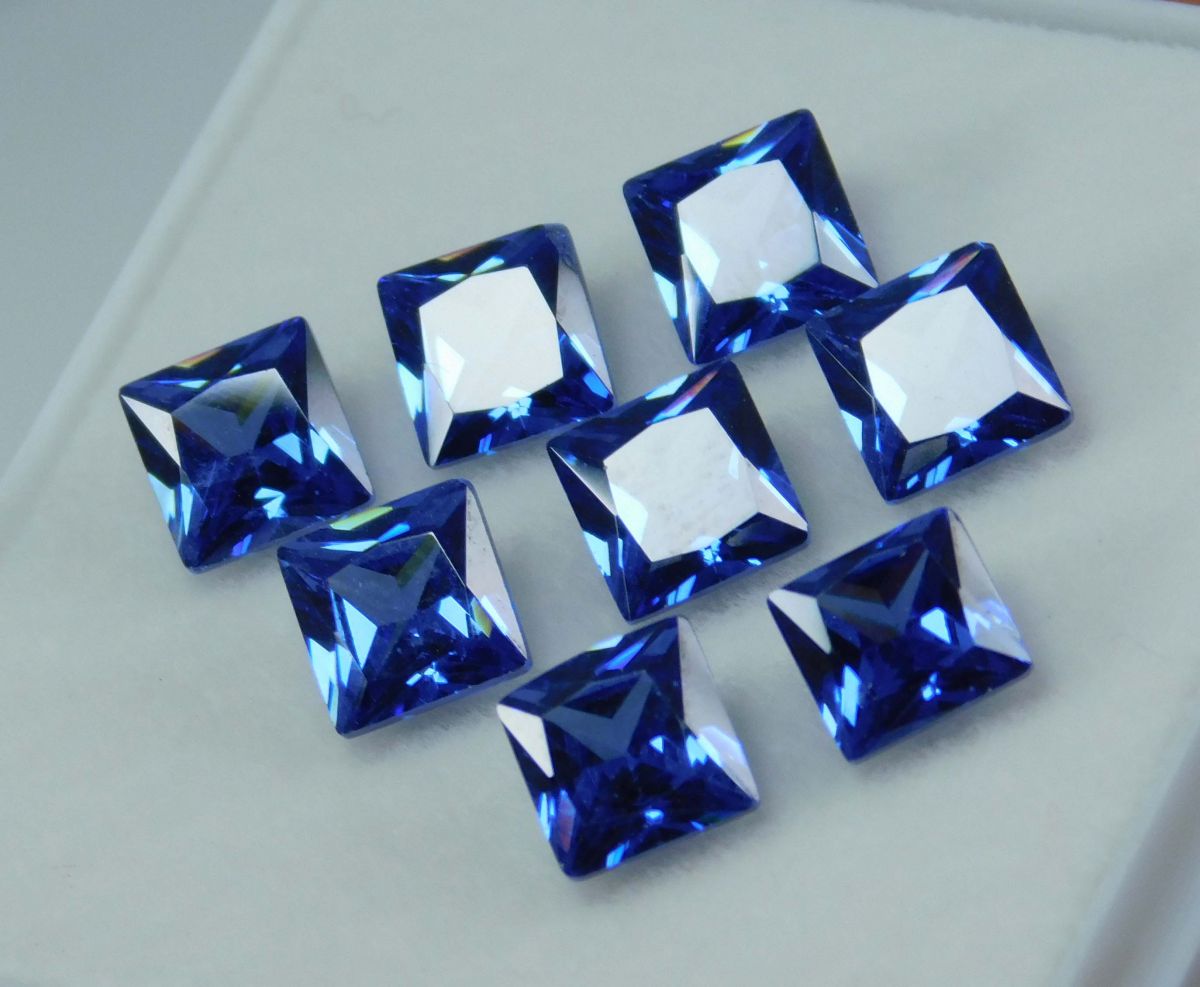 Blue Sapphire CERTIFIED Square Cut Ring Size 8 PCS Natural Loose Gemstone Lot