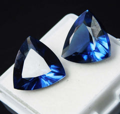 Natural Sapphire blue Trillion Shape 21 Ct Certified Loose Gemstone Pair