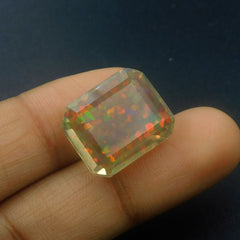 Emerald Cut 15.00 Ct Natural Ethiopian Multi-Color Opal Loose Gemstone CERTIFIED