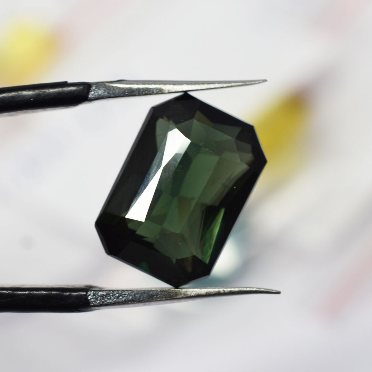 Sapphire 11.05 Ct Natural Emerald Cut Deep Green CERTIFIED Loose Gemstone